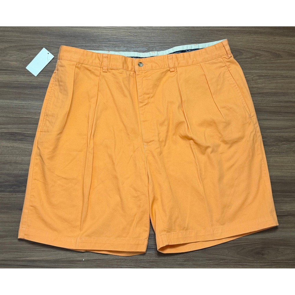 VTG Polo Ralph Lauren Tyler Short Mens Orange Pleated Chino Cotton Sz 42
